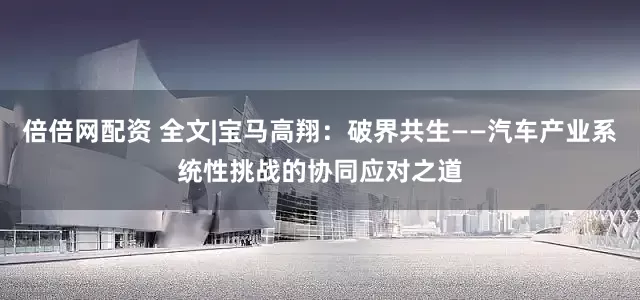 倍倍网配资 全文|宝马高翔：破界共生——汽车产业系统性挑战的协同应对之道